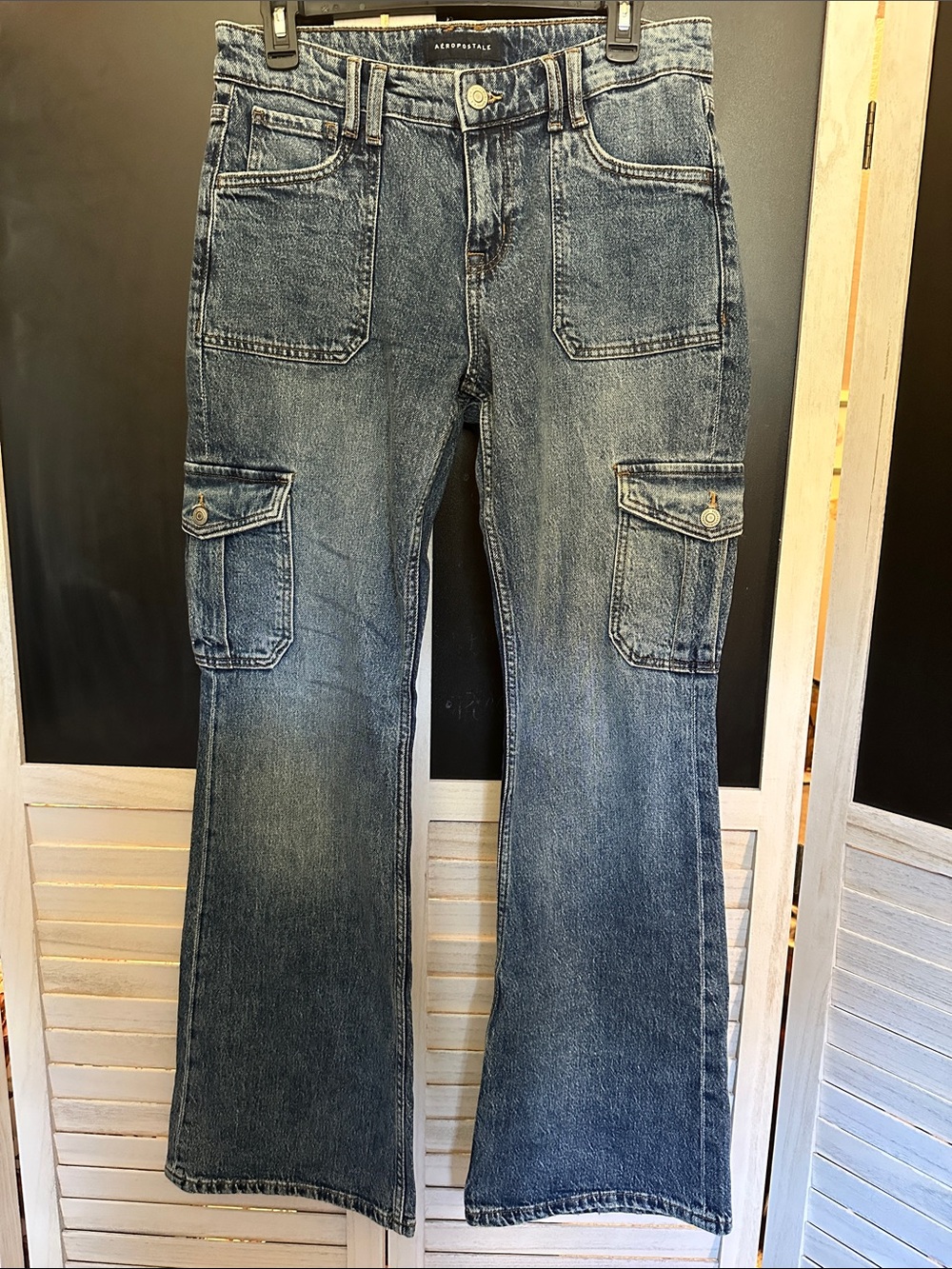 Aeropostale Women's Mid Rise Cargo Flare Jeans
